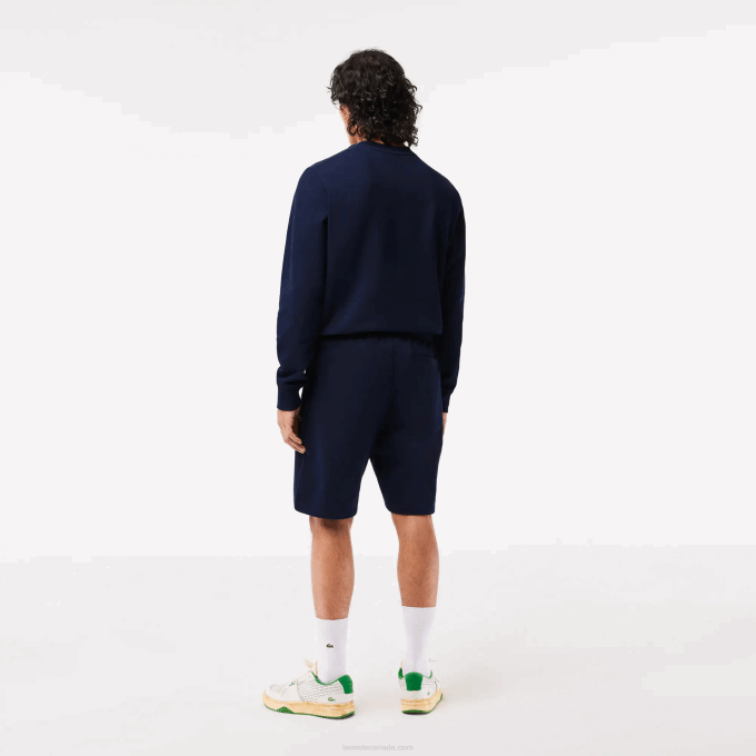 Men Lacoste V0ZN430 Navy Blue 166 Unbrushed Cotton Fleece Shorts - Image 3
