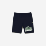Men Lacoste V0ZN430 Navy Blue 166 Unbrushed Cotton Fleece Shorts - Image 4