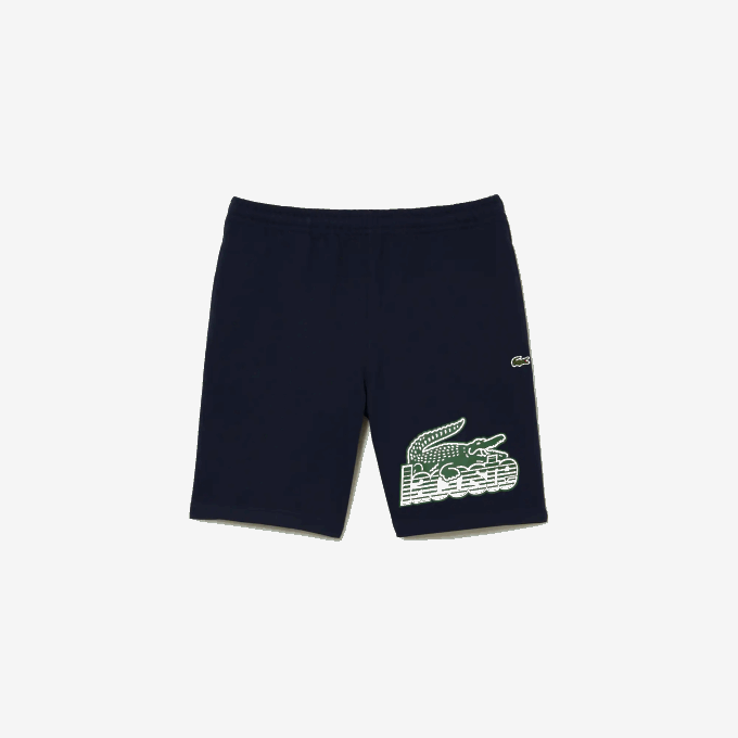 Men Lacoste V0ZN430 Navy Blue 166 Unbrushed Cotton Fleece Shorts - Image 4