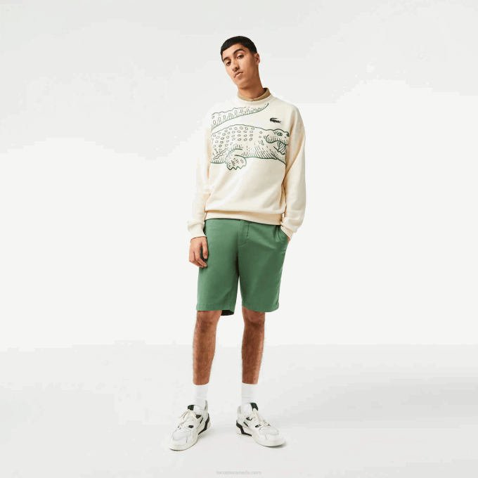 Men Lacoste V0ZN433 Khaki Green KX5 Slim Fit Stretch Cotton Bermuda Shorts - Image 1
