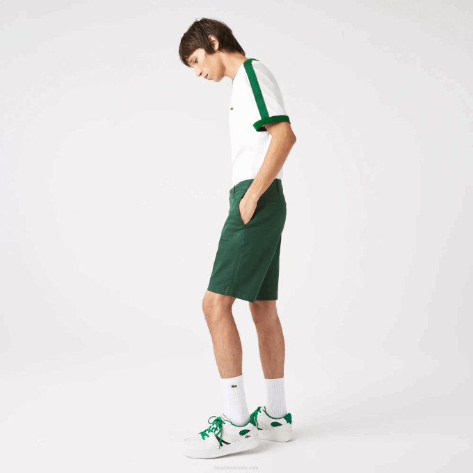 Men Lacoste V0ZN434 Green 5HX Slim Fit Stretch Cotton Bermuda Shorts - Image 2