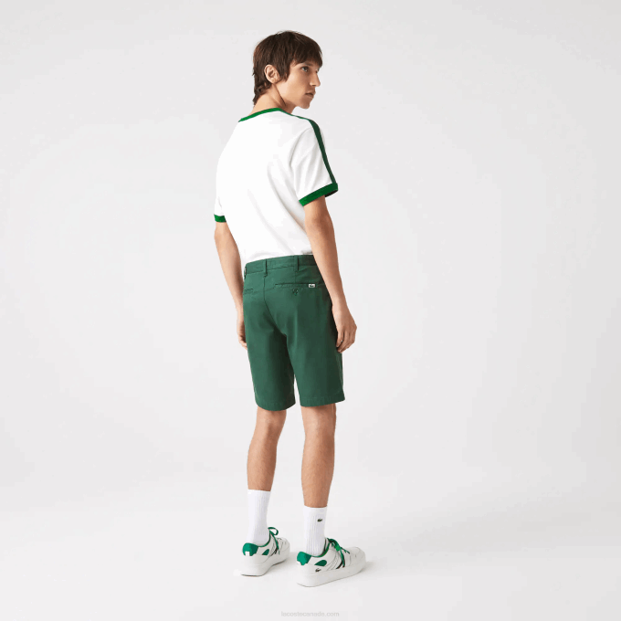 Men Lacoste V0ZN434 Green 5HX Slim Fit Stretch Cotton Bermuda Shorts - Image 3