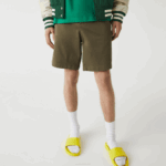 Men Lacoste V0ZN437 Khaki Green 316 Regular Fit Stretch Organic Cotton Bermuda Shorts - Image 2