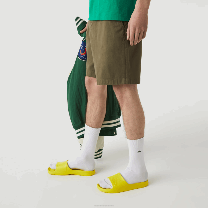 Men Lacoste V0ZN437 Khaki Green 316 Regular Fit Stretch Organic Cotton Bermuda Shorts - Image 4