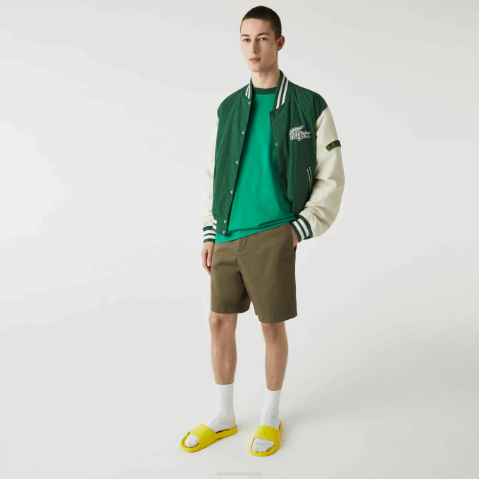 Men Lacoste V0ZN437 Khaki Green 316 Regular Fit Stretch Organic Cotton Bermuda Shorts - Image 1