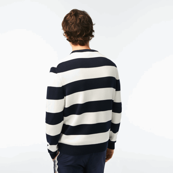 Men Lacoste V0ZN439 Black/White HHW Striped Organic Cotton Jersey Sweater - Image 3