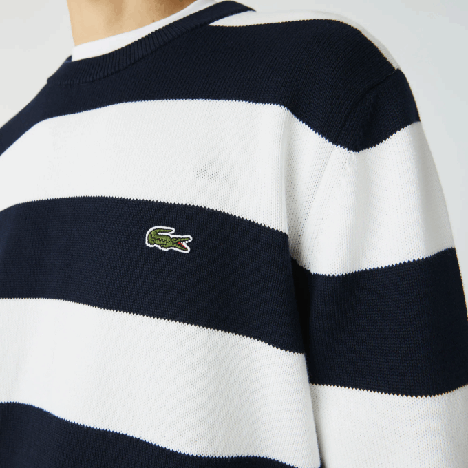 Men Lacoste V0ZN439 Black/White HHW Striped Organic Cotton Jersey Sweater - Image 4