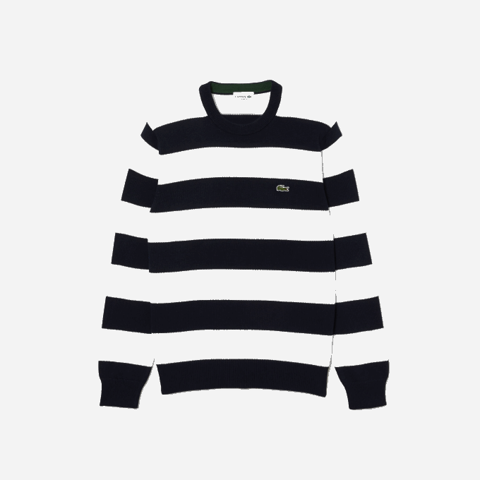 Men Lacoste V0ZN439 Black/White HHW Striped Organic Cotton Jersey Sweater - Image 5