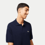 Men Lacoste V0ZN440 Navy Blue 423 Organic Cotton Stripe Polo - Image 2