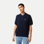 Men Lacoste V0ZN440 Navy Blue 423 Organic Cotton Stripe Polo