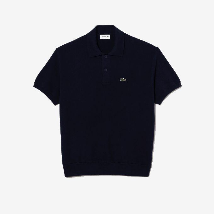 Men Lacoste V0ZN440 Navy Blue 423 Organic Cotton Stripe Polo - Image 4