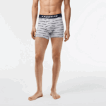 Men Lacoste V0ZN446 Grey Chine Navy Blue 9ZU 3-Pack Logo Print Jersey Boxers - Image 4