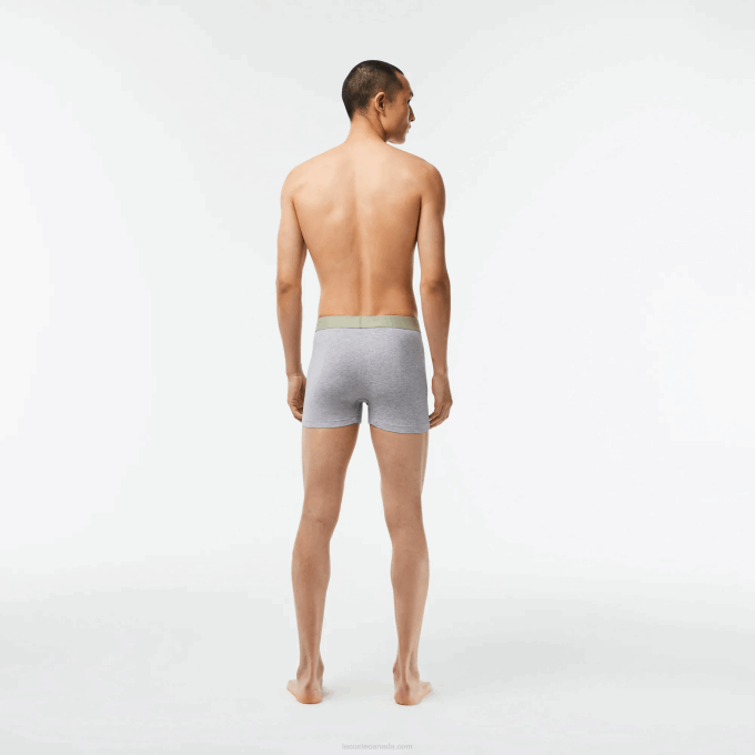 Men Lacoste V0ZN447 Khaki Green Grey Chine GC9 3-Pack Logo Print Jersey Boxers - Image 3