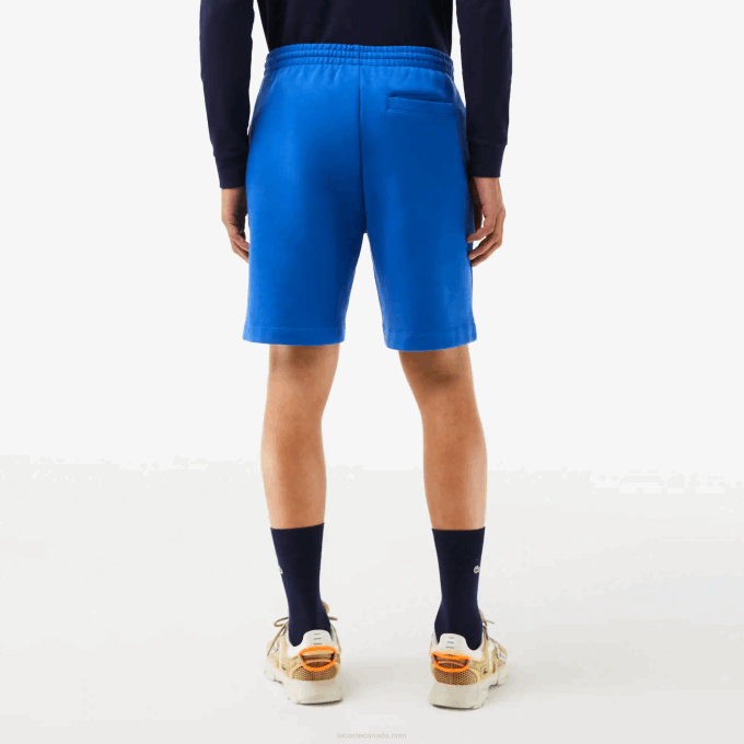 Men Lacoste V0ZN449 Blue KXB Organic Brushed Cotton Fleece Shorts - Image 3