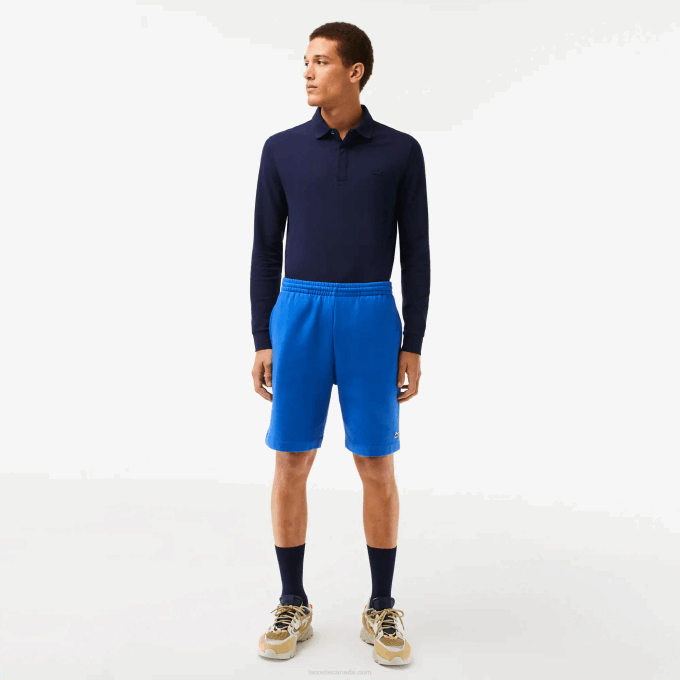Men Lacoste V0ZN449 Blue KXB Organic Brushed Cotton Fleece Shorts - Image 1