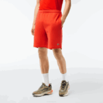 Men Lacoste V0ZN453 Orange 02K Organic Brushed Cotton Fleece Shorts - Image 2