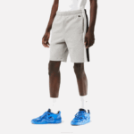 Men Lacoste V0ZN455 Grey Chine Black White SJ1 Brushed Fleece Colorblock Shorts - Image 2
