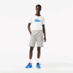 Men Lacoste V0ZN455 Grey Chine Black White SJ1 Brushed Fleece Colorblock Shorts