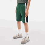 Men Lacoste V0ZN456 Green Navy Blue White WN7 Brushed Fleece Colorblock Shorts - Image 2
