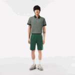 Men Lacoste V0ZN456 Green Navy Blue White WN7 Brushed Fleece Colorblock Shorts