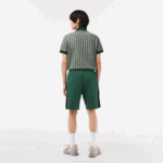 Men Lacoste V0ZN456 Green Navy Blue White WN7 Brushed Fleece Colorblock Shorts - Image 3
