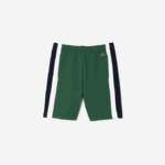 Men Lacoste V0ZN456 Green Navy Blue White WN7 Brushed Fleece Colorblock Shorts - Image 4