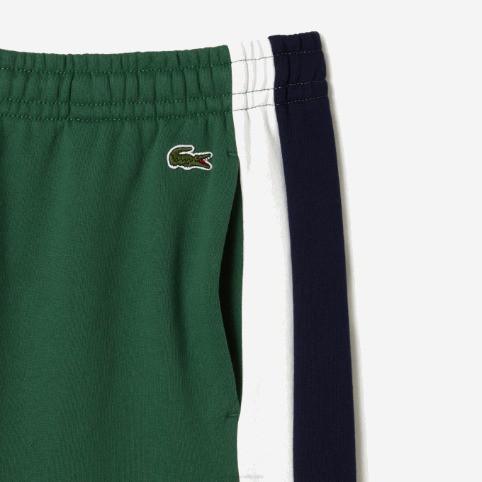Men Lacoste V0ZN456 Green Navy Blue White WN7 Brushed Fleece Colorblock Shorts - Image 5