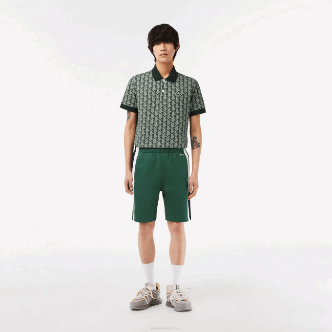 Men Lacoste V0ZN456 Green Navy Blue White WN7 Brushed Fleece Colorblock Shorts - Image 1