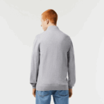 Men Lacoste V0ZN459 Grey Chine CCA Stand-Up Collar Organic Cotton Zippered Sweater - Image 3