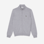 Men Lacoste V0ZN459 Grey Chine CCA Stand-Up Collar Organic Cotton Zippered Sweater - Image 4