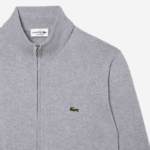 Men Lacoste V0ZN459 Grey Chine CCA Stand-Up Collar Organic Cotton Zippered Sweater - Image 5