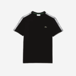 Men Lacoste V0ZN45 Black 031 Regular Fit Logo Stripe T-Shirt - Image 4
