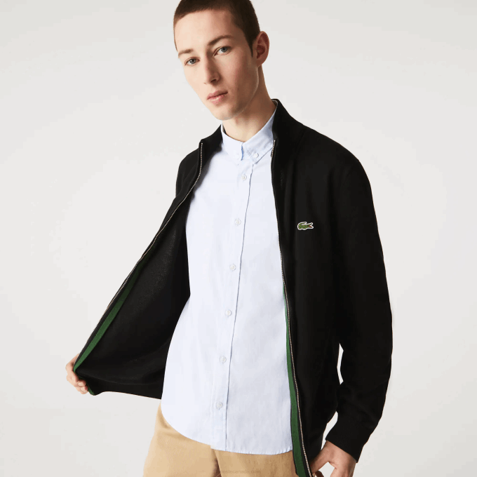 Men Lacoste V0ZN460 Black 031 Stand-Up Collar Organic Cotton Zippered Sweater - Image 4