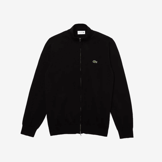 Men Lacoste V0ZN460 Black 031 Stand-Up Collar Organic Cotton Zippered Sweater - Image 5