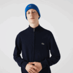 Men Lacoste V0ZN461 Navy Blue 166 Stand-Up Collar Organic Cotton Zippered Sweater - Image 2