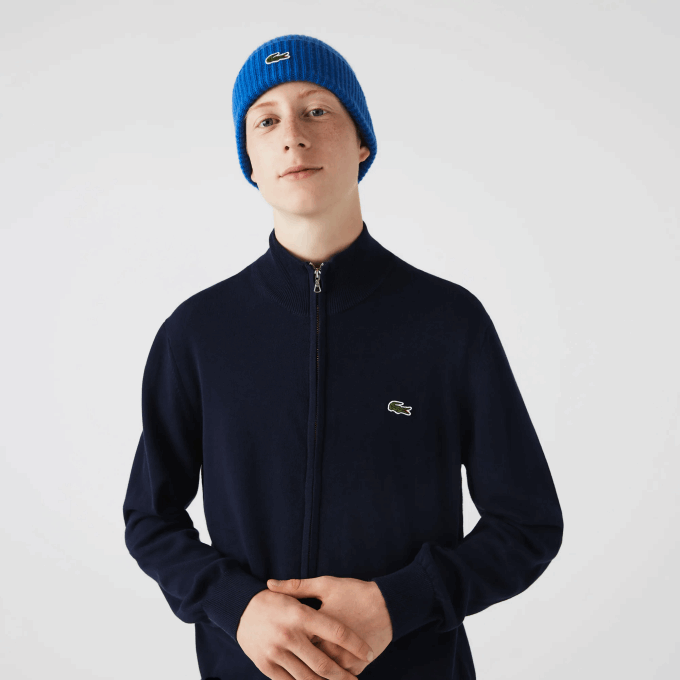 Men Lacoste V0ZN461 Navy Blue 166 Stand-Up Collar Organic Cotton Zippered Sweater - Image 2