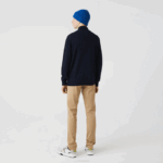 Men Lacoste V0ZN461 Navy Blue 166 Stand-Up Collar Organic Cotton Zippered Sweater - Image 3