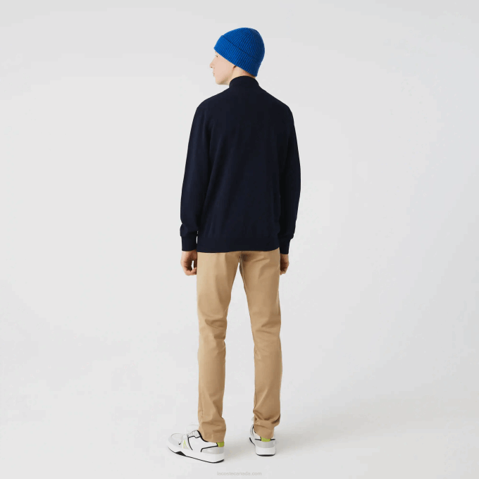 Men Lacoste V0ZN461 Navy Blue 166 Stand-Up Collar Organic Cotton Zippered Sweater - Image 3