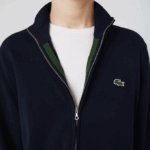 Men Lacoste V0ZN461 Navy Blue 166 Stand-Up Collar Organic Cotton Zippered Sweater - Image 4