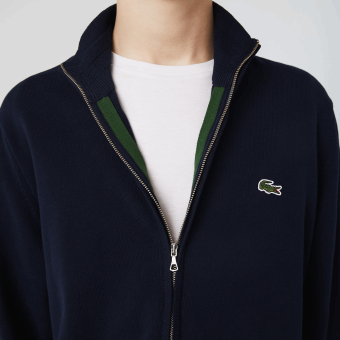 Men Lacoste V0ZN461 Navy Blue 166 Stand-Up Collar Organic Cotton Zippered Sweater - Image 4