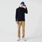 Men Lacoste V0ZN461 Navy Blue 166 Stand-Up Collar Organic Cotton Zippered Sweater - Image 5