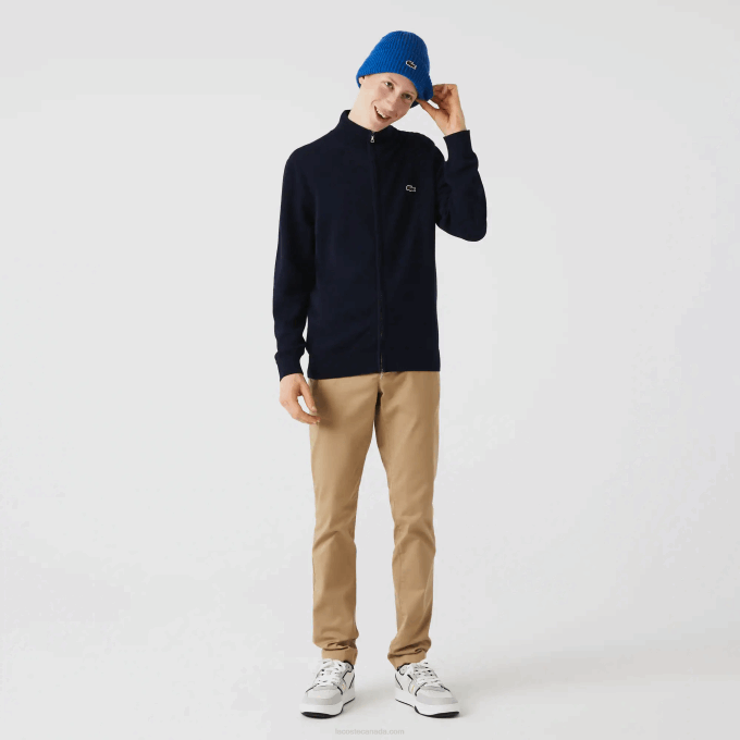 Men Lacoste V0ZN461 Navy Blue 166 Stand-Up Collar Organic Cotton Zippered Sweater - Image 5