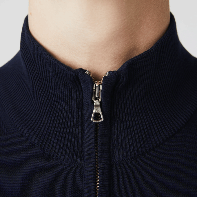 Men Lacoste V0ZN461 Navy Blue 166 Stand-Up Collar Organic Cotton Zippered Sweater - Image 7