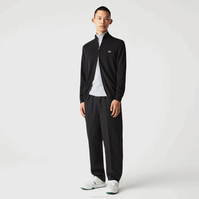 Men Lacoste V0ZN462 Grey EL6 Stand-Up Collar Organic Cotton Zippered Sweater - Image 2