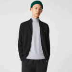 Men Lacoste V0ZN462 Grey EL6 Stand-Up Collar Organic Cotton Zippered Sweater
