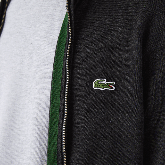 Men Lacoste V0ZN462 Grey EL6 Stand-Up Collar Organic Cotton Zippered Sweater - Image 4