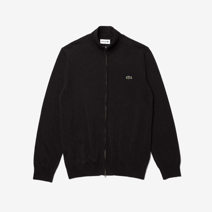 Men Lacoste V0ZN462 Grey EL6 Stand-Up Collar Organic Cotton Zippered Sweater - Image 5