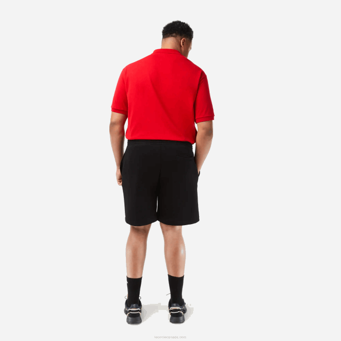 Men Lacoste V0ZN463 Black 031 Organic Cotton Brushed Fleece Shorts - Plus Size - Big - Image 3