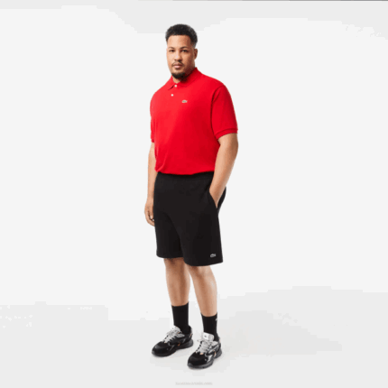 Men Lacoste V0ZN463 Black 031 Organic Cotton Brushed Fleece Shorts - Plus Size - Big
