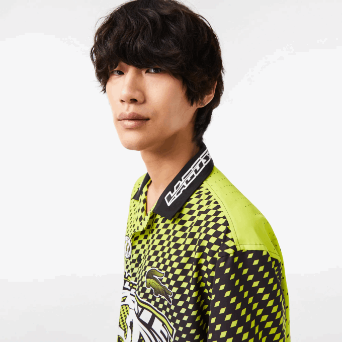 Men Lacoste V0ZN464 Yellow Black G65 Short Sleeve Ombre Checkerboard Print Shirt - Image 2